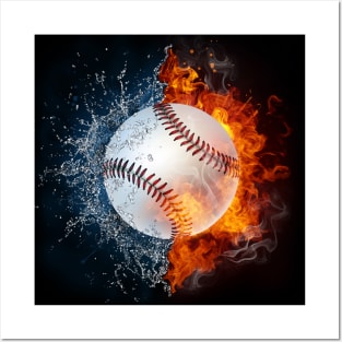 Baseball Fire And Water Yin Yang Sports Posters and Art